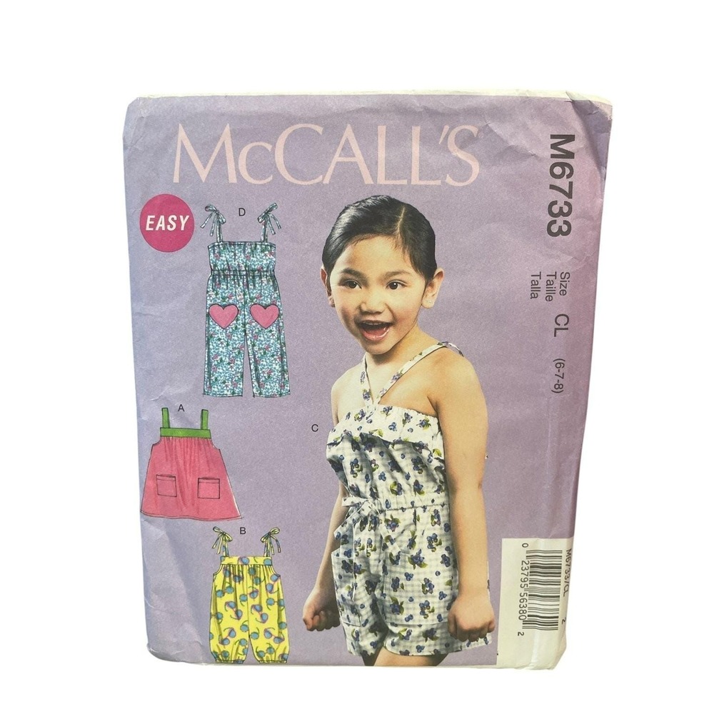 McCALL'S M6733 Girls Dress Romper Jumpsuit Pattern Size 6-8 Easy